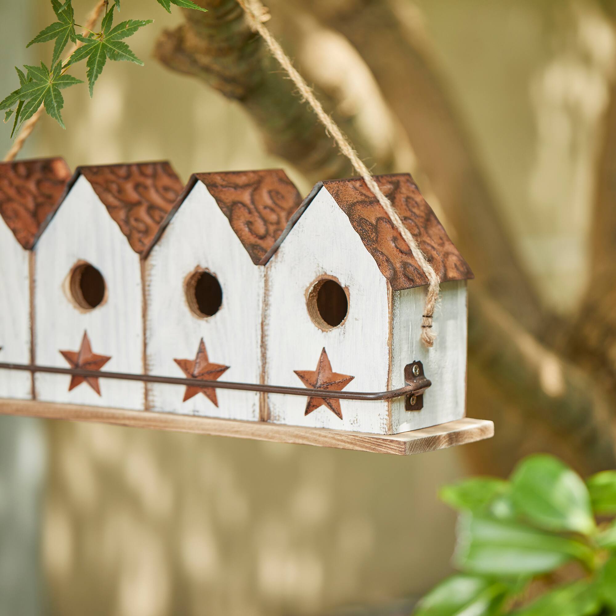 Glitzhome® 17" Retro White Distressed Wood Birdhouse with Perch